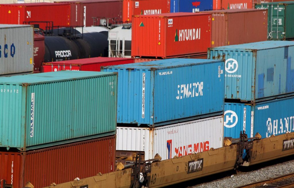 Cargo containers at a port